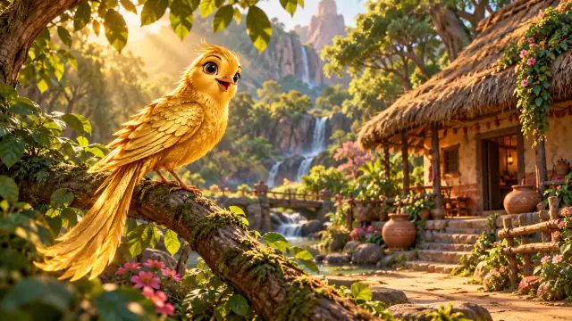 The Bird with Golden Feathers illustrated scene